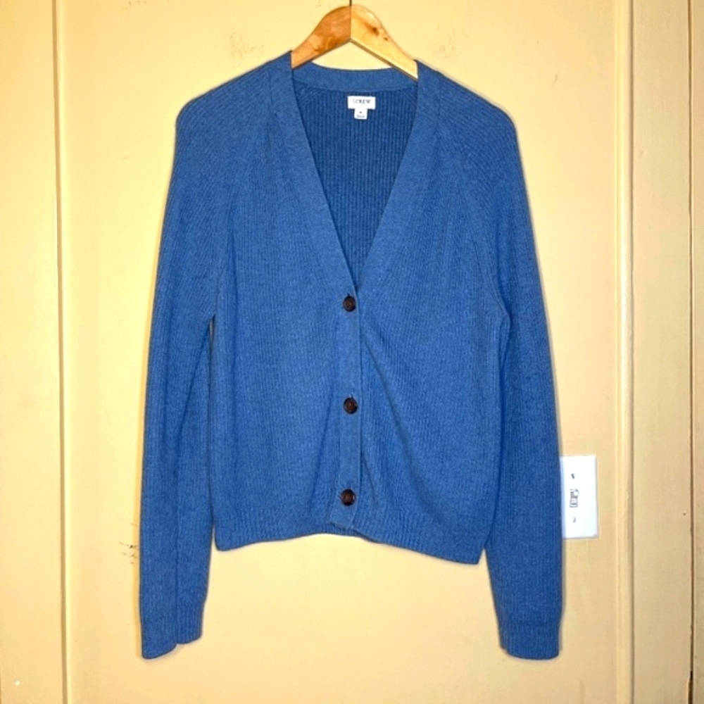 J. Crew Blue Women's Sweater Cotton-blend cardigan Oceanview - Picture 2 of 8